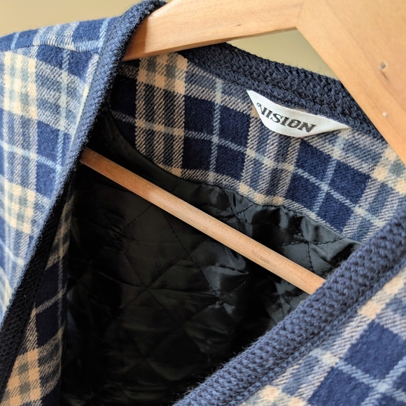 Vintage Plaid Button Front V-neck Vest In Navy/Cream - Picture 5 of 6